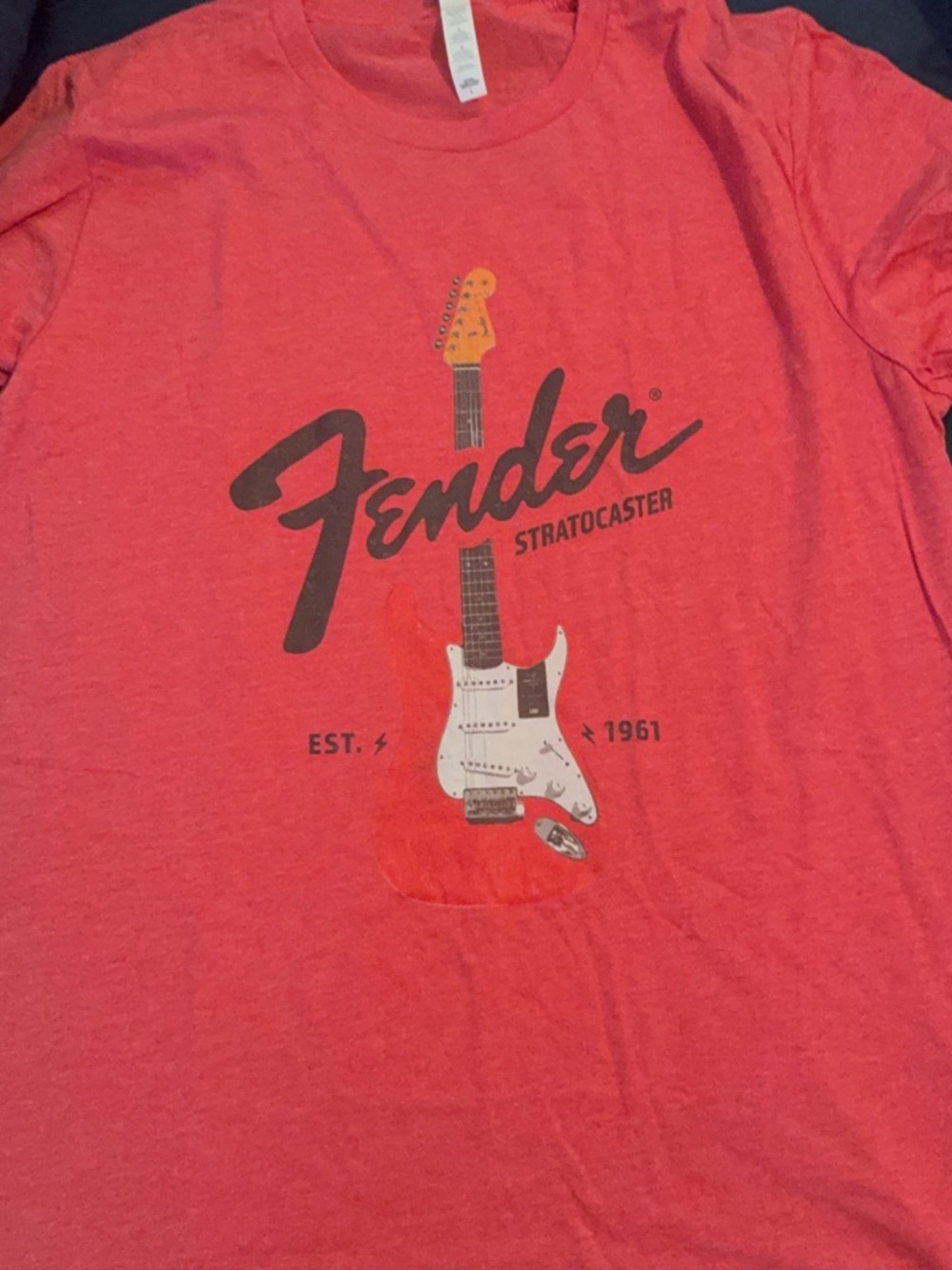 Fender Red Graphic Tee with Black and White Stratocaster Print